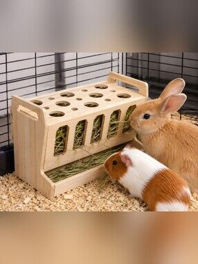 Wooden Small Pet Hay Feeder Rack Bunny Rabbit Guinea Pig Chinchilla Food Holder